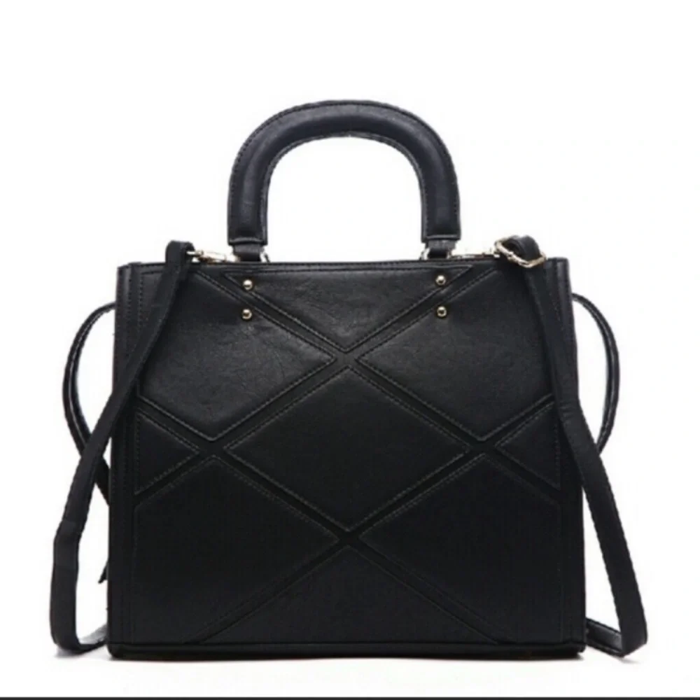 Pink Haley Black Faux Leather Patchwork Crossbody Satchel Bag Purse Tote